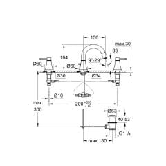 Grohe Lavabo Bataryası 3 Delikli Grandera Krom Altın 20389IG0