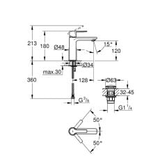 Grohe Lineare Tek Kumandalı Lavabo Bataryası S Boyut 23106001