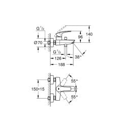 Grohe Eurosmart Tek Kumandalı Banyo Bataryası Duvar Tipi 33300003