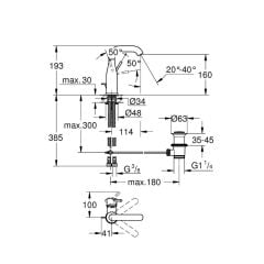 Grohe Essence New Tek Kollu Lavabo Bataryası M Boyut 23462001