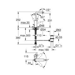 Grohe Lineare Tek Kumandalı Lavabo Bataryası 1/2″ L Boyut 23296001