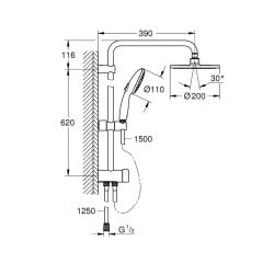 Grohe New Tempesta Sistem 200 Duvar Bağlantılı Divertörlü Duş Sistemi 27389002 (27389003)