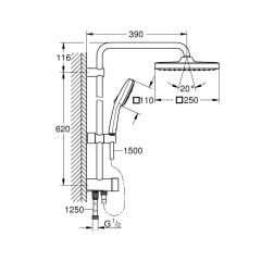 Grohe Tempesta System 250 Cube Kare Duş Başlıklı Duvara Monte Duş Sistemi Mat Siyah 269772431