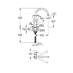 Grohe BauEdge Tek Kumandalı Eviye Bataryası 31367001