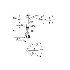 Grohe Eurosmart Tek Kumandalı Eviye Bataryası Spiralli Krom 30305001