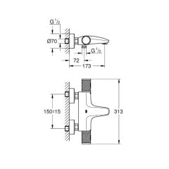 Grohe Grohtherm 1000 Performance Termostatik Banyo Bataryası 34830000