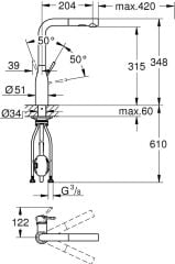 Grohe Eviye Bataryası Spiralli 2 Fonk Essence Brushed Hard Graphite 30504AL0